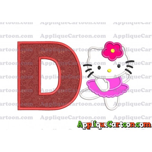 Hello Kitty Dancing With Flower Applique Embroidery Design With Alphabet D