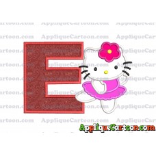 Hello Kitty Dancing With Flower Applique Embroidery Design With Alphabet E