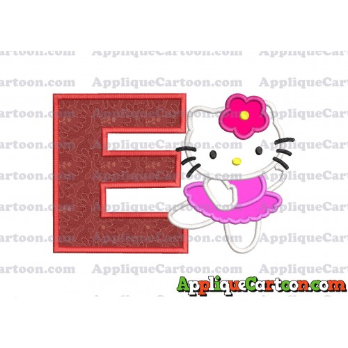 Hello Kitty Dancing With Flower Applique Embroidery Design With Alphabet E