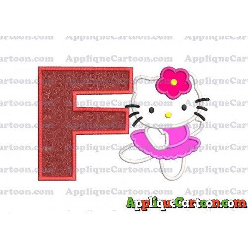 Hello Kitty Dancing With Flower Applique Embroidery Design With Alphabet F
