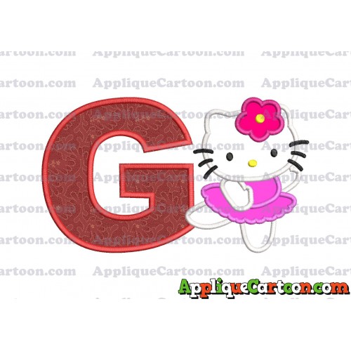 Hello Kitty Dancing With Flower Applique Embroidery Design With Alphabet G
