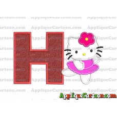 Hello Kitty Dancing With Flower Applique Embroidery Design With Alphabet H
