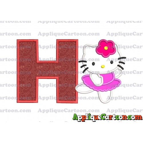 Hello Kitty Dancing With Flower Applique Embroidery Design With Alphabet H