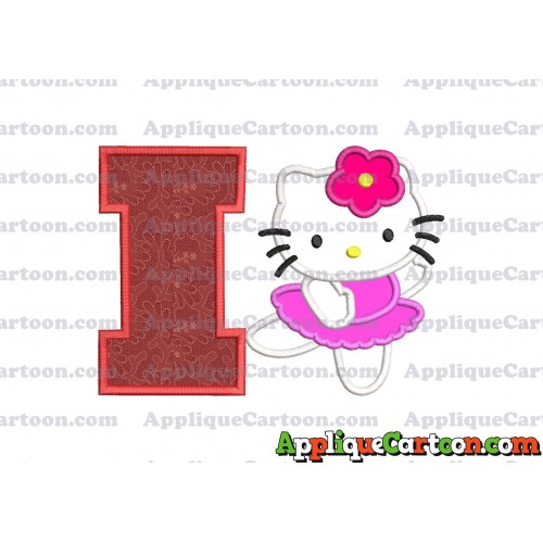 Hello Kitty Dancing With Flower Applique Embroidery Design With Alphabet I
