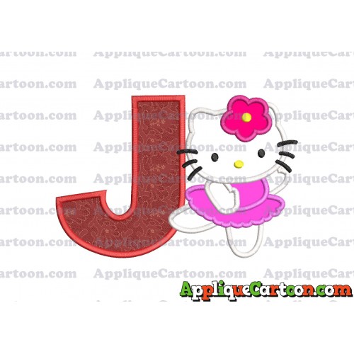 Hello Kitty Dancing With Flower Applique Embroidery Design With Alphabet J