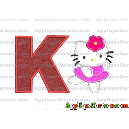 Hello Kitty Dancing With Flower Applique Embroidery Design With Alphabet K