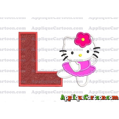 Hello Kitty Dancing With Flower Applique Embroidery Design With Alphabet L