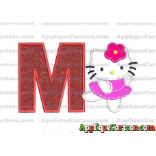 Hello Kitty Dancing With Flower Applique Embroidery Design With Alphabet M