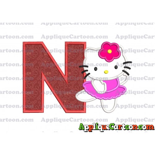 Hello Kitty Dancing With Flower Applique Embroidery Design With Alphabet N