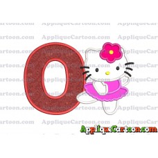 Hello Kitty Dancing With Flower Applique Embroidery Design With Alphabet O