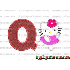 Hello Kitty Dancing With Flower Applique Embroidery Design With Alphabet Q