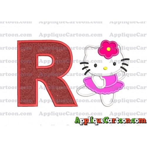 Hello Kitty Dancing With Flower Applique Embroidery Design With Alphabet R