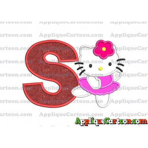 Hello Kitty Dancing With Flower Applique Embroidery Design With Alphabet S