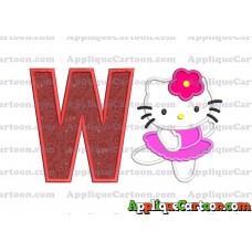 Hello Kitty Dancing With Flower Applique Embroidery Design With Alphabet W