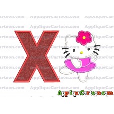 Hello Kitty Dancing With Flower Applique Embroidery Design With Alphabet X