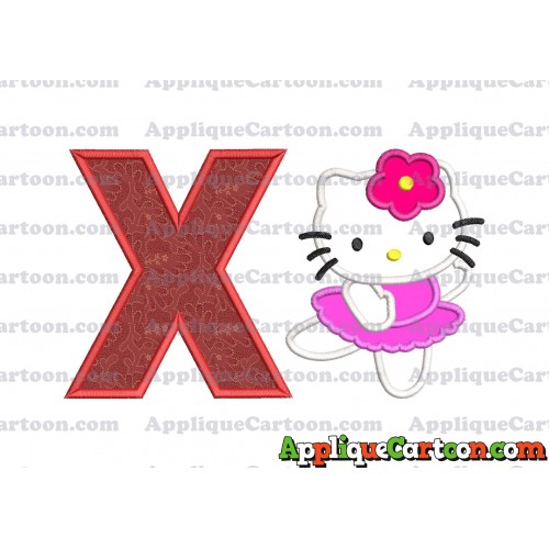 Hello Kitty Dancing With Flower Applique Embroidery Design With Alphabet X