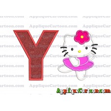 Hello Kitty Dancing With Flower Applique Embroidery Design With Alphabet Y