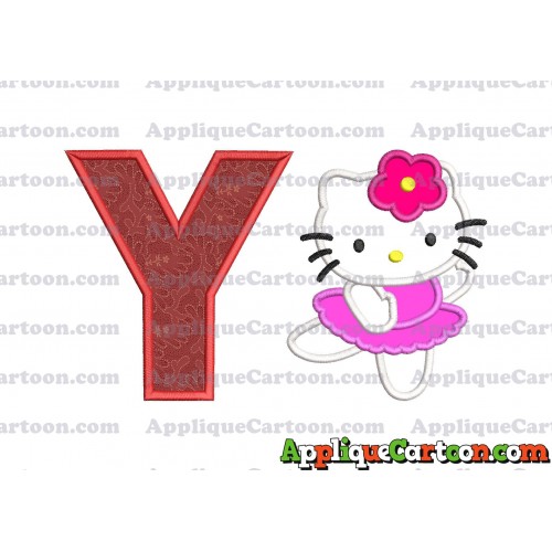 Hello Kitty Dancing With Flower Applique Embroidery Design With Alphabet Y
