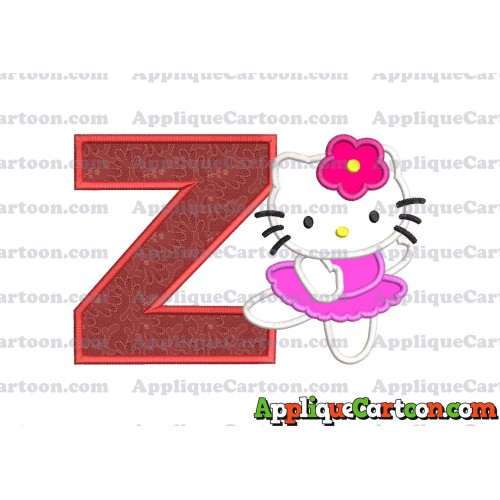 Hello Kitty Dancing With Flower Applique Embroidery Design With Alphabet Z