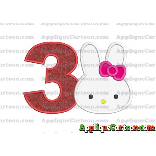 Hello Kitty Head Applique Embroidery Design Birthday Number 3