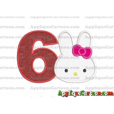 Hello Kitty Head Applique Embroidery Design Birthday Number 6