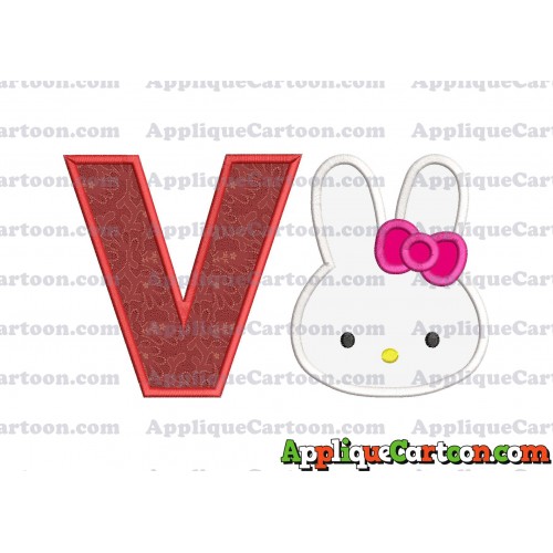 Hello Kitty Head Applique Embroidery Design With Alphabet V