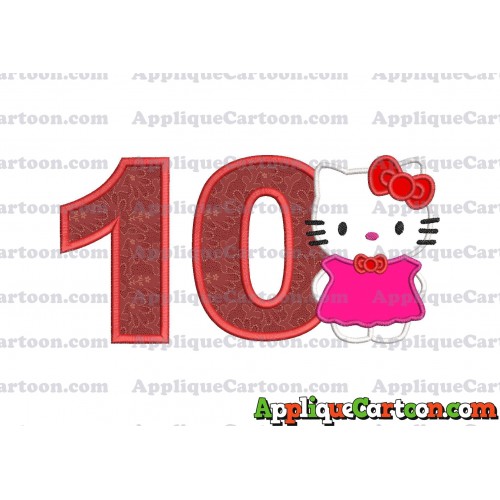 Hello Kitty With Bow Applique Embroidery Design Birthday Number 10