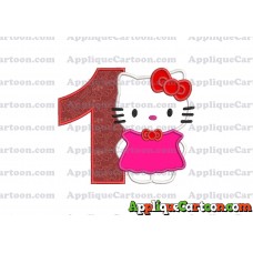Hello Kitty With Bow Applique Embroidery Design Birthday Number 1