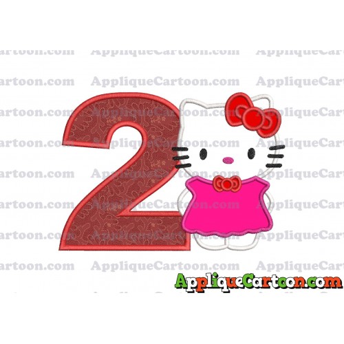 Hello Kitty With Bow Applique Embroidery Design Birthday Number 2