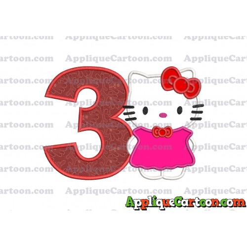 Hello Kitty With Bow Applique Embroidery Design Birthday Number 3