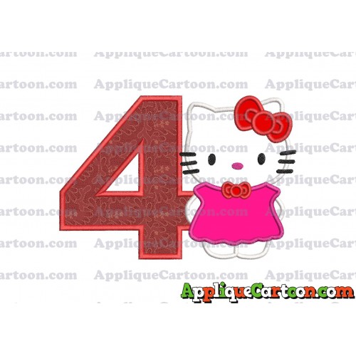 Hello Kitty With Bow Applique Embroidery Design Birthday Number 4