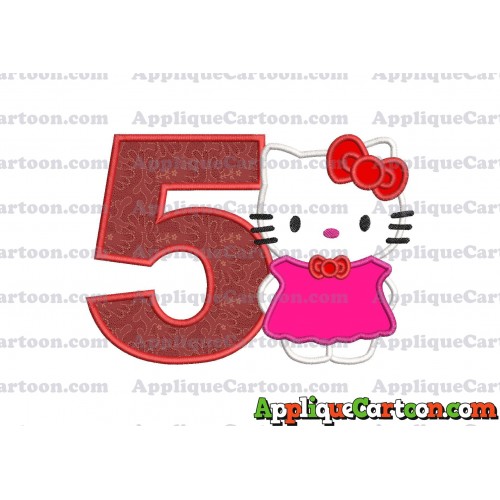 Hello Kitty With Bow Applique Embroidery Design Birthday Number 5