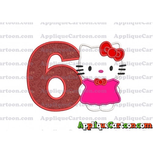 Hello Kitty With Bow Applique Embroidery Design Birthday Number 6