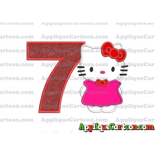 Hello Kitty With Bow Applique Embroidery Design Birthday Number 7