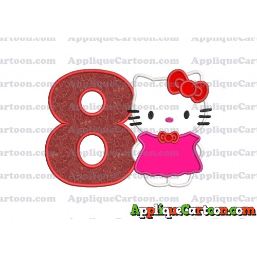 Hello Kitty With Bow Applique Embroidery Design Birthday Number 8