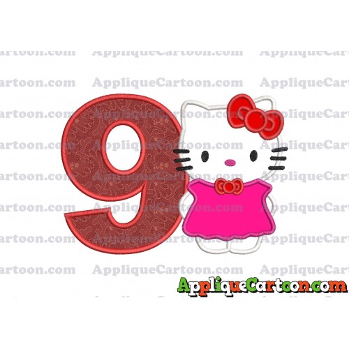 Hello Kitty With Bow Applique Embroidery Design Birthday Number 9