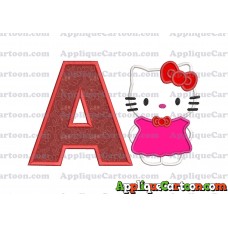 Hello Kitty With Bow Applique Embroidery Design With Alphabet A
