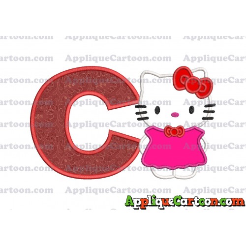 Hello Kitty With Bow Applique Embroidery Design With Alphabet C