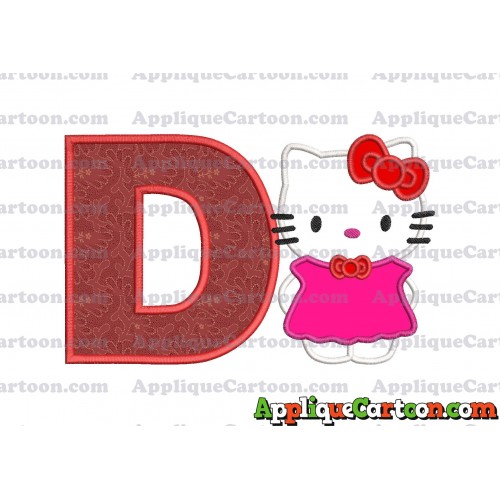 Hello Kitty With Bow Applique Embroidery Design With Alphabet D