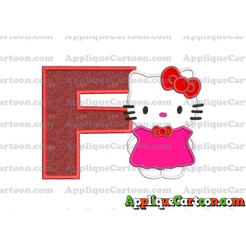 Hello Kitty With Bow Applique Embroidery Design With Alphabet F