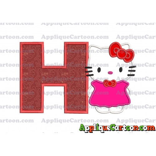 Hello Kitty With Bow Applique Embroidery Design With Alphabet H