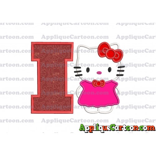 Hello Kitty With Bow Applique Embroidery Design With Alphabet I