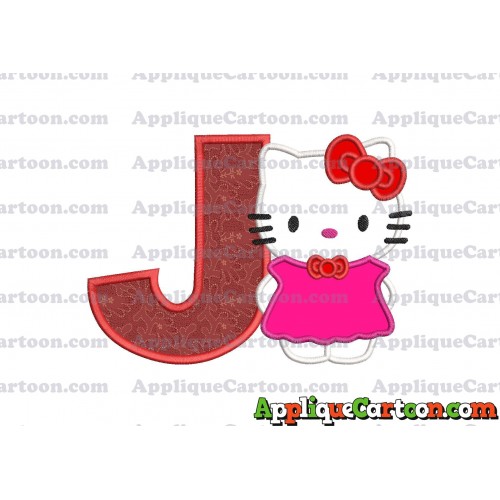 Hello Kitty With Bow Applique Embroidery Design With Alphabet J
