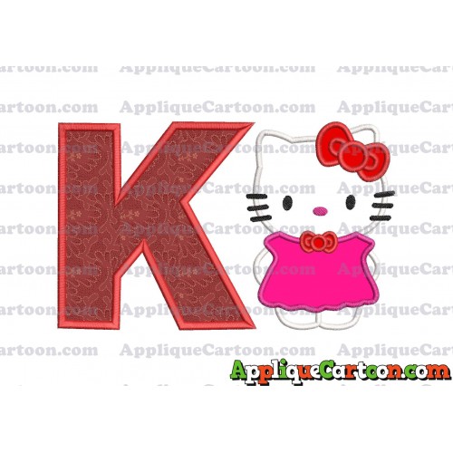 Hello Kitty With Bow Applique Embroidery Design With Alphabet K