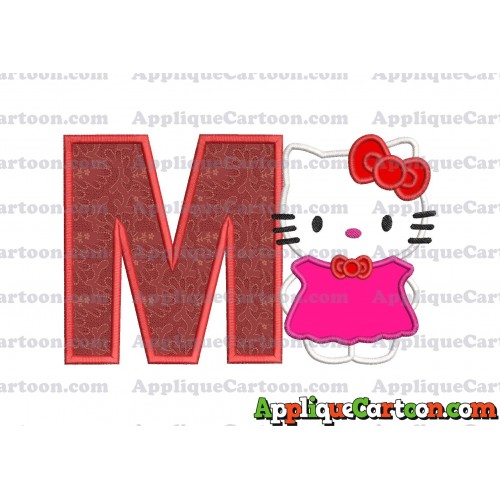 Hello Kitty With Bow Applique Embroidery Design With Alphabet M