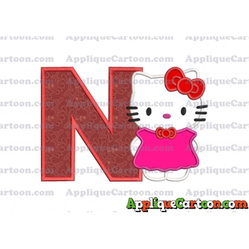Hello Kitty With Bow Applique Embroidery Design With Alphabet N