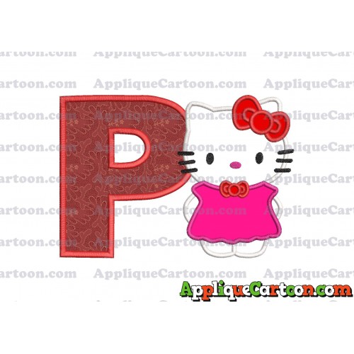 Hello Kitty With Bow Applique Embroidery Design With Alphabet P