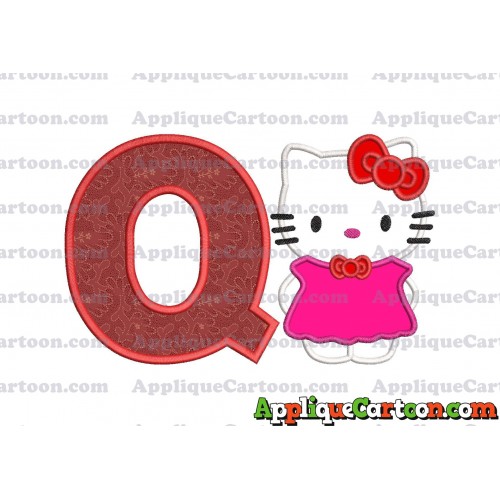 Hello Kitty With Bow Applique Embroidery Design With Alphabet Q