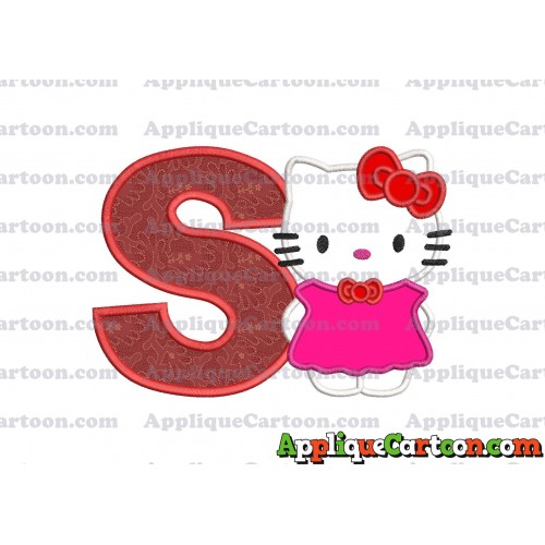 Hello Kitty With Bow Applique Embroidery Design With Alphabet S