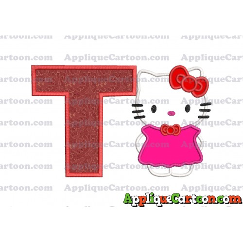 Hello Kitty With Bow Applique Embroidery Design With Alphabet T